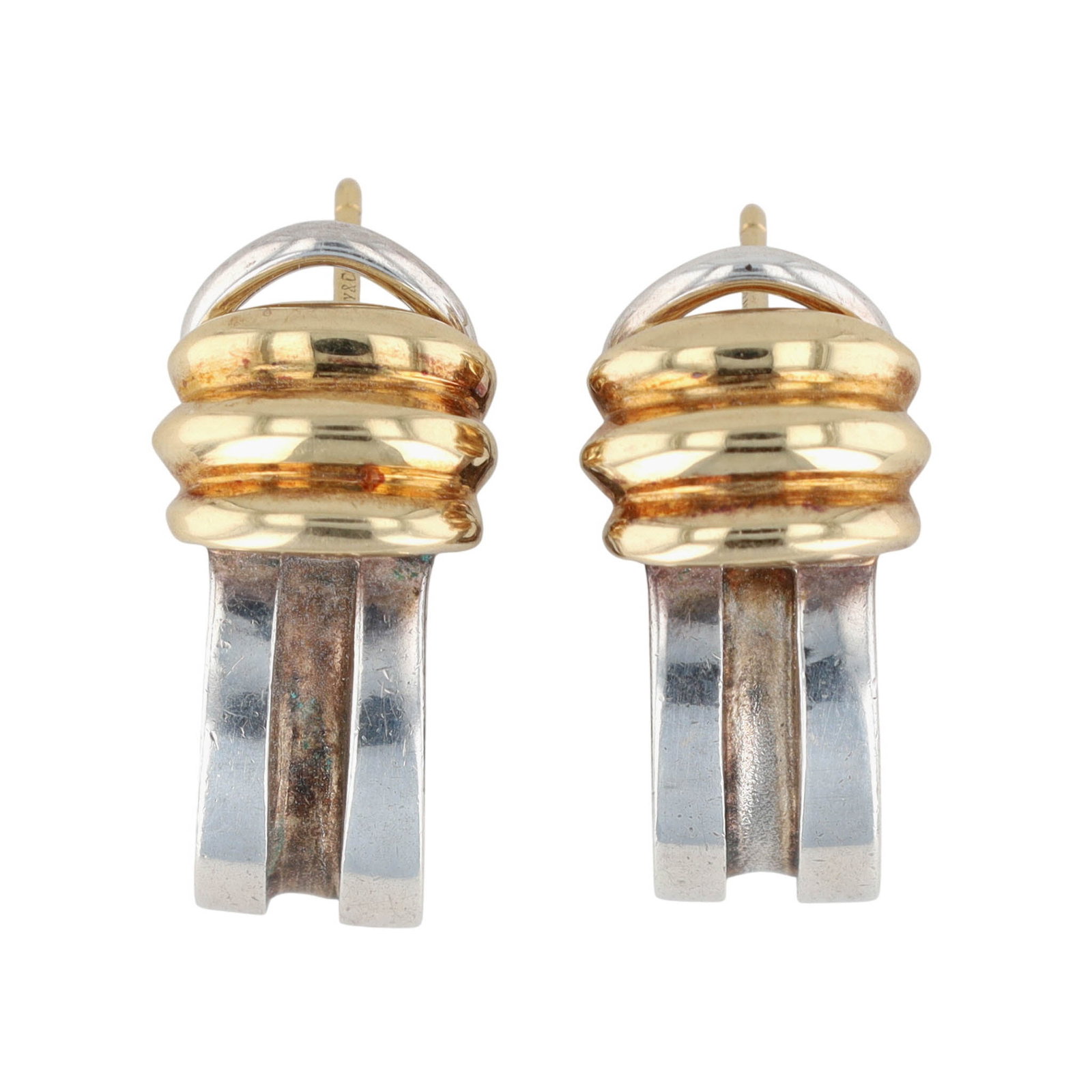 Tiffany & Co. Sterling & 18K Gold Atlas Groove Earrings: Retired Tiffany & Co. Sterling & 18K Gold Atlas Groove Earrings | 7g | Comes with a Tiffany Cloth Pouch as shown