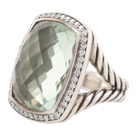 David Yurman Sterling Prasiolite Diamond Wheaton Ring Sz 6