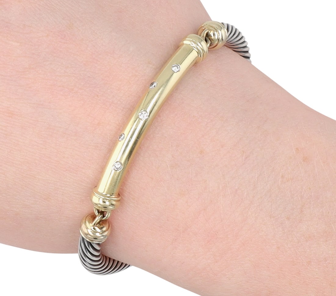David Yurman Sterling & 14K Gold Diamond Metro Cable Bracelet (1 of 8)