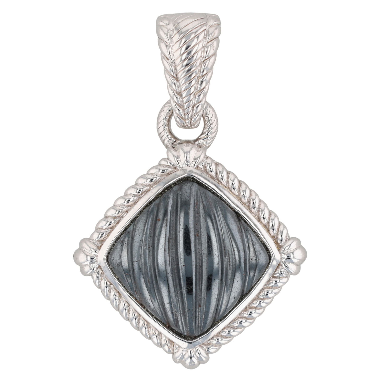 Judith Ripka Sterling Hematite Carved Pendant: Judith Ripka Sterling Hematite Carved Pendant | 13.4g