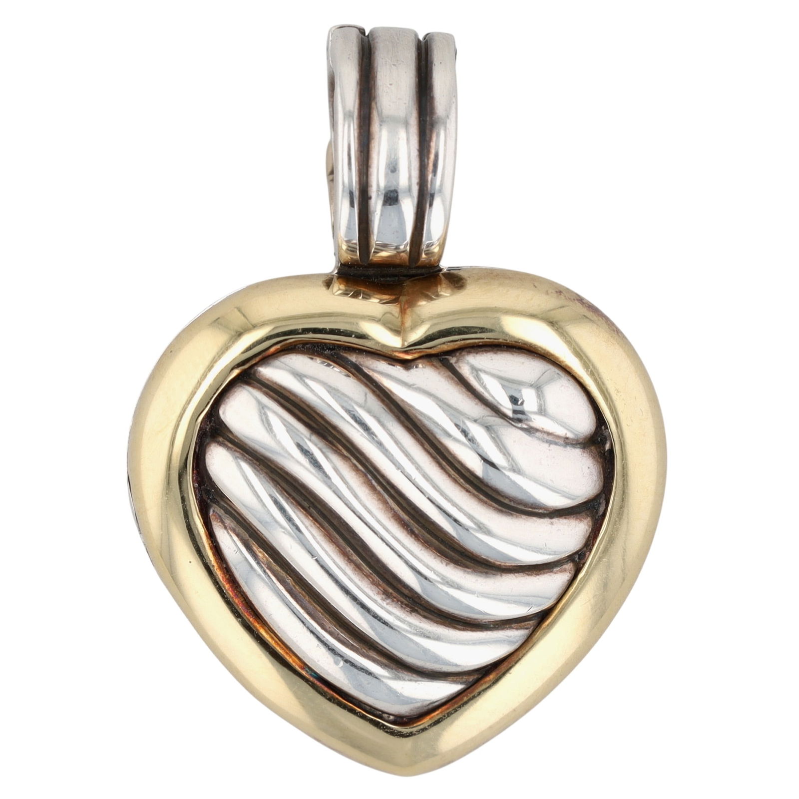 David Yurman Sterling & 18K Gold Sculpted Cable Heart Locket Pendant (1 of 6)