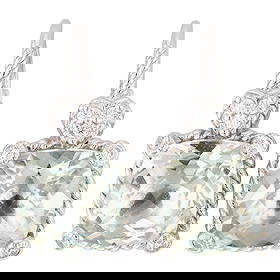 Judith Ripka Sterling Prasiolite Drop Earrings: Judith Ripka Sterling Prasiolite (Green Amethyst) and Cubic Zirconia Drop Earrings | 13g