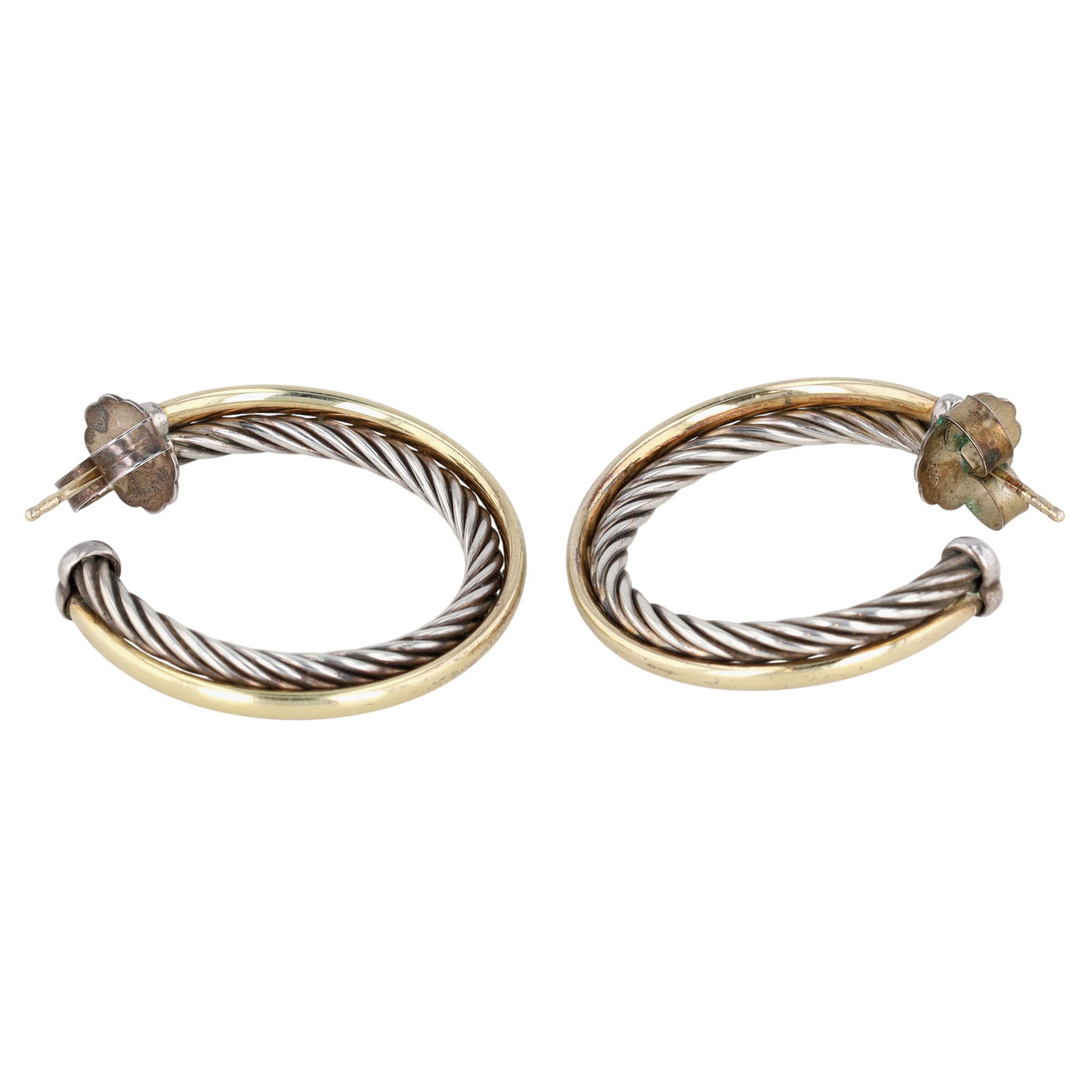 David Yurman Sterling & 18K Gold Crossover Hoop Earrings (1 of 6)