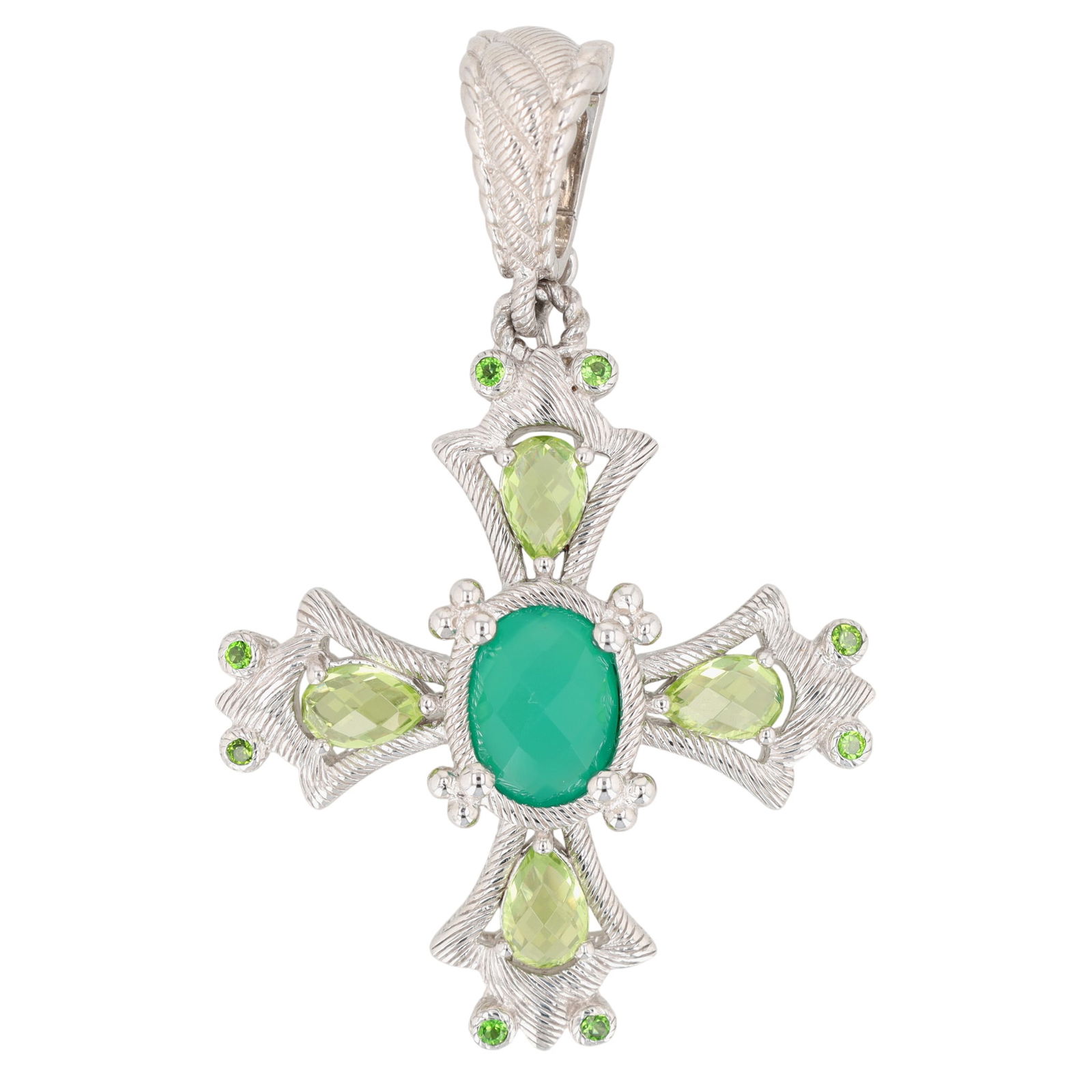 Judith Ripka Sterling Tsavorite, Chalcedony & Peridot Pendant: Judith Ripka Sterling Tsavorite, Chalcedony & Peridot Pendant Enhancer | 10g