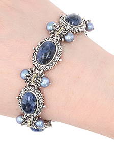 Barbara Bixby Sterling & 18K Gold Sodalite & Pearl Toggle Bracelet: Amazing Barbara Bixby Sterling & 18K Gold Sodalite & Pearl Toggle Bracelet | 45.7g | Approx 8.25" unclasped length