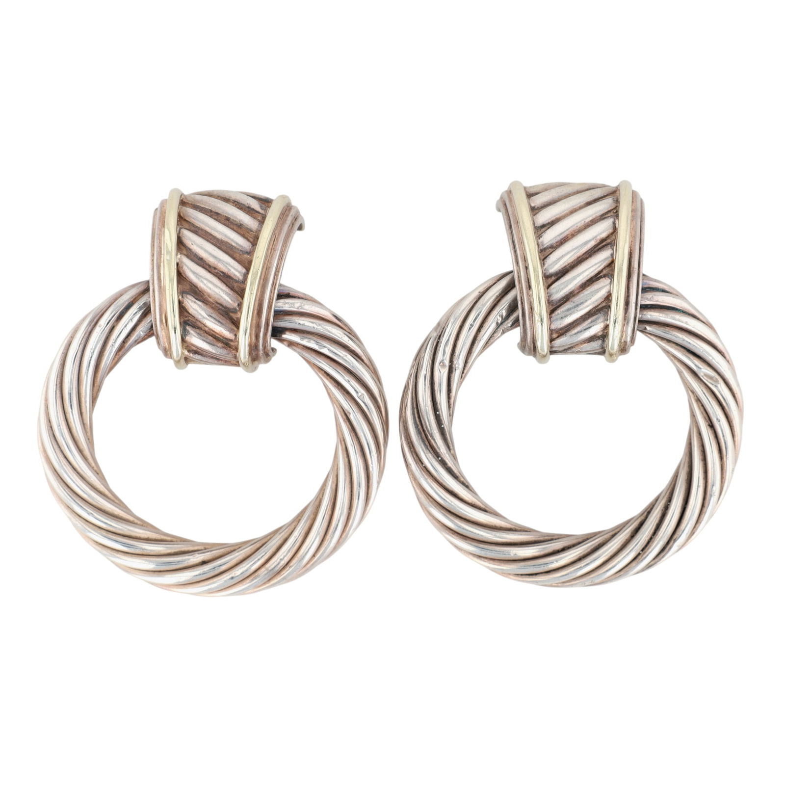 David Yurman Sterling & 14K Gold Thoroughbred Cable Doorknocker Hoop Earrings (1 of 4)