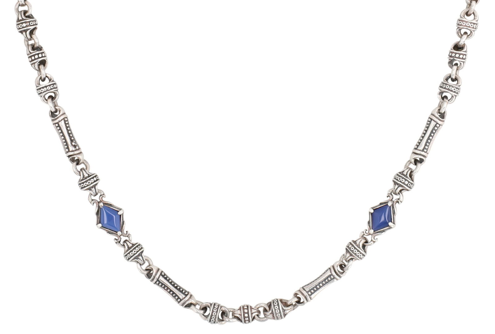 Konstantino Sterling Blue Agate Etched Link Necklace: Wow! Konstantino Sterling Blue Agate Etched Link Necklace | 76.7g | approx. 20" length unclasped
