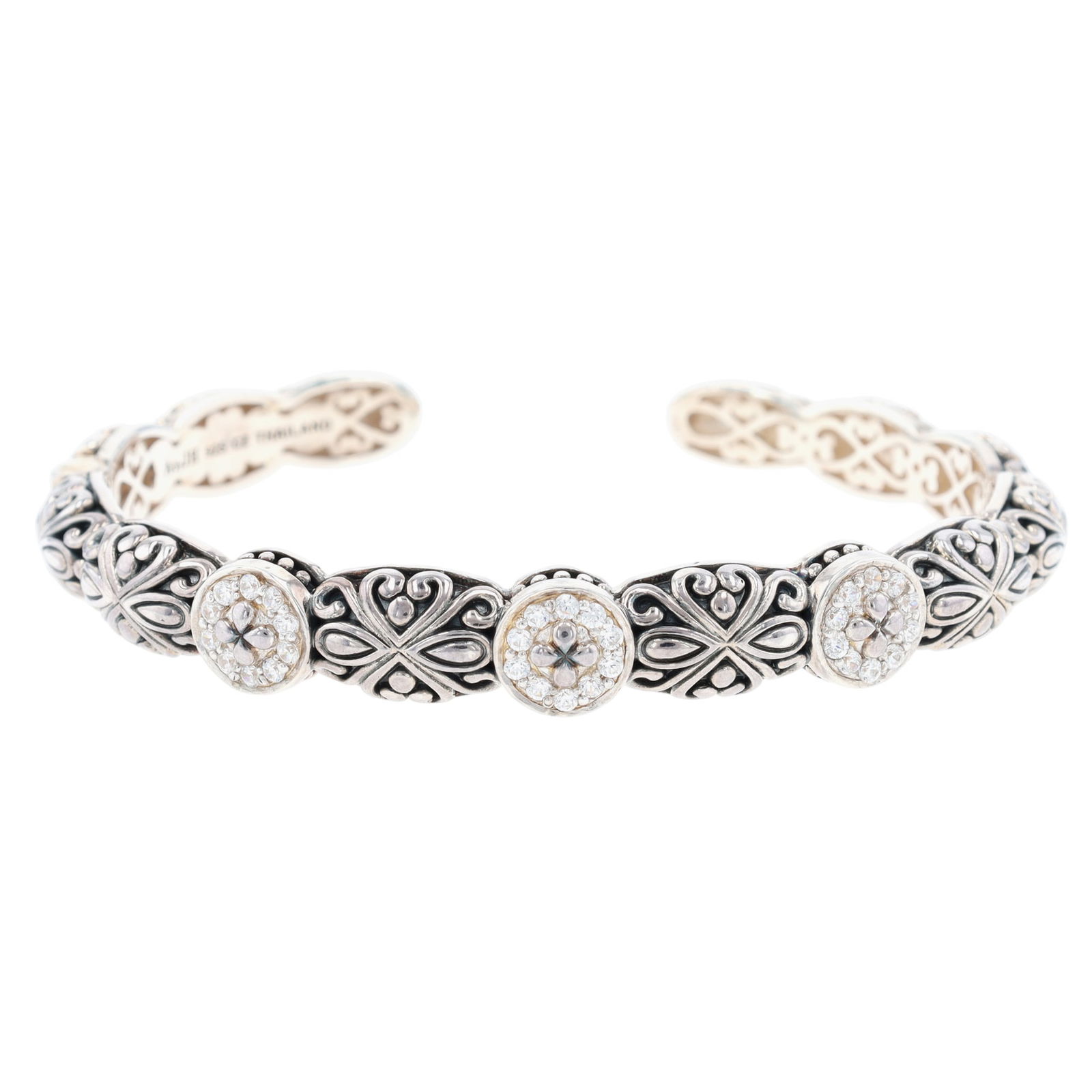 John Hardy Sterling Cubic Zirconia Circles Cuff Bracelet: Angela by John Hardy Sterling Cubic Zirconia Circles Cuff Bracelet | 22.4g