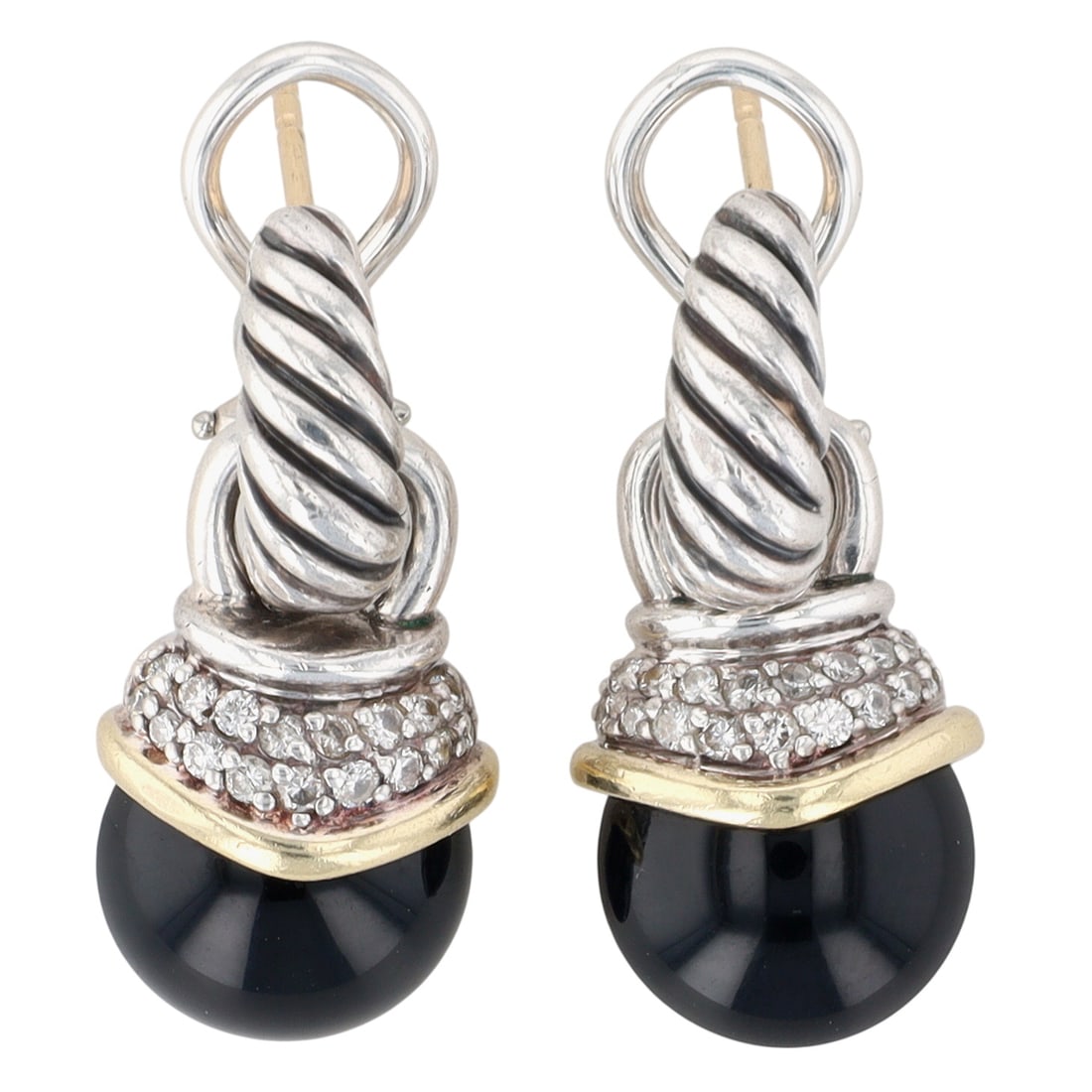 David Yurman Sterling & 18K Gold Diamond Onyx Acorn Earrings (1 of 5)