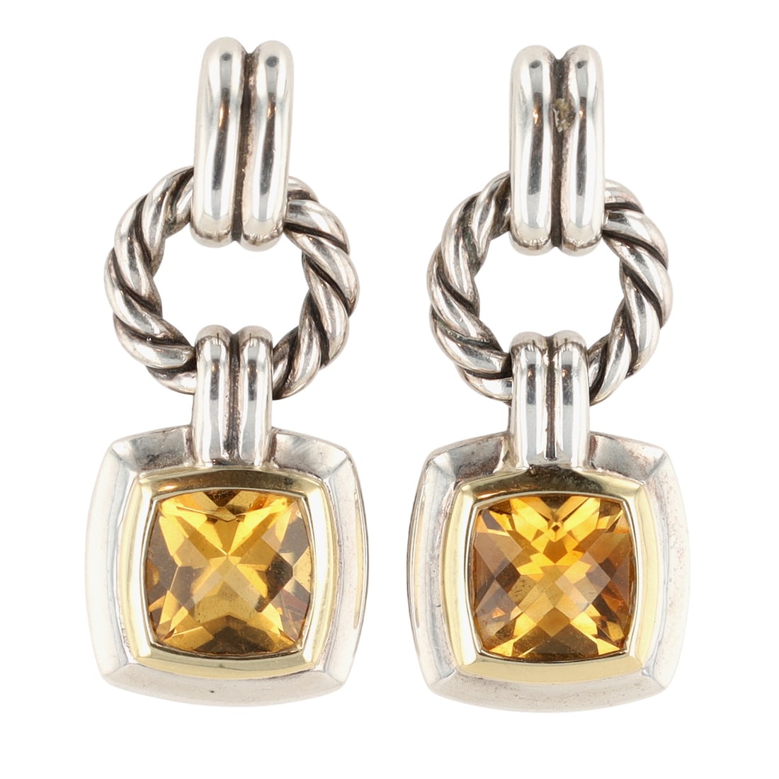 David Yurman Sterling & 18K Gold Citrine Renaissance Drop Earrings: David Yurman Sterling & 18K Gold Citrine Renaissance Drop Earrings | 9.6g |