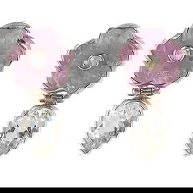 Starborn Sterling Carved Flower Dangle Earrings: Starborn Sterling Multistone (Amethyst, Moonstone, Quartz? or possibly Aquamarine?) Carved Flower Dangle Earrings | 14g