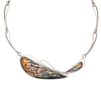 Signed Designer Sterling Enamel Modernist Necklace