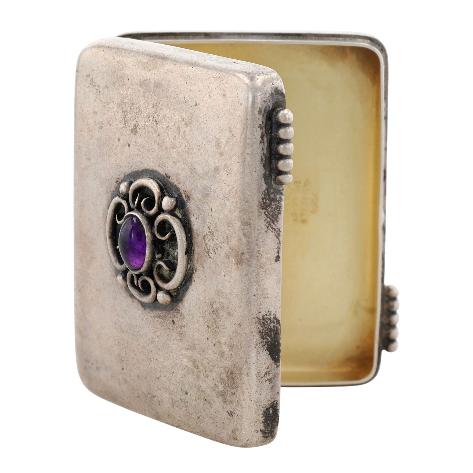 The Kalo Shop 1900's Handwrought Sterling Amethyst Pill Box (1 of 6)
