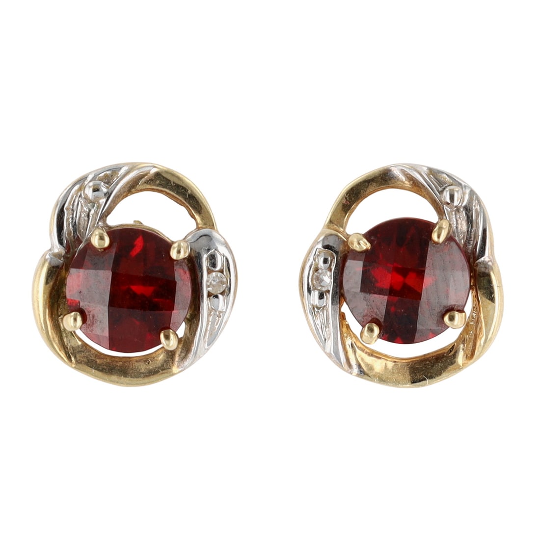10K Gold Diamond and Garnet Earrings: 10K Gold Diamond and Garnet Earrings | 2.1g