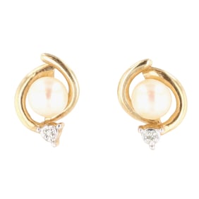 10K Gold Diamond and Pearl Earrings