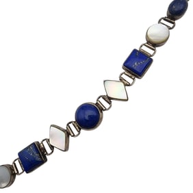 Sterling Lapis Lazuli and Mother of Pearl Bracelet