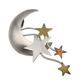 Sterling Star and Moon Pendant Brooch
