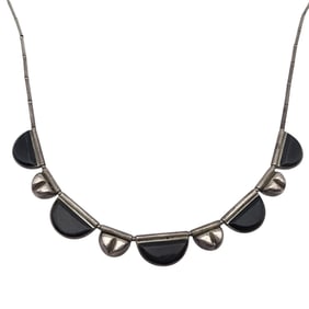 Signed Designer Sterling Onyx Necklace