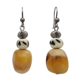 Sterling Amber and Bead Dangle Earrings