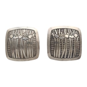 Vintage Sterling Flower Panel Earrings