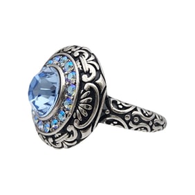 Sterling Blue Rhinestone Ring Sz 8