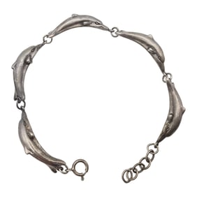 Signed Vintage Sterling Dolphin Link Bracelet