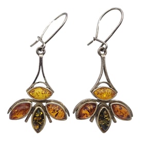 Vintage Sterling Amber Dangle Earrings