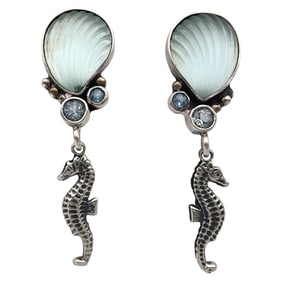 Signed Designer Sterling Seahorse Earrings