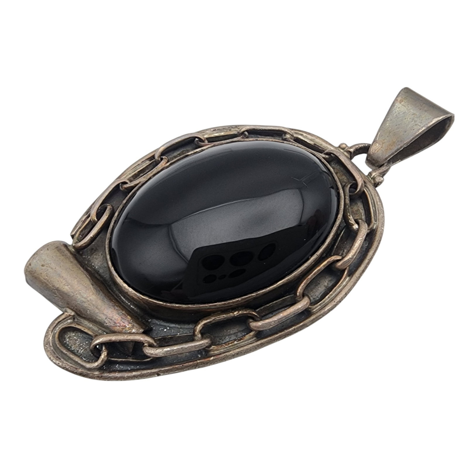 Sterling Onyx Pendant: Big!- Sterling Southwest Style Onyx Pendant - 19.4g