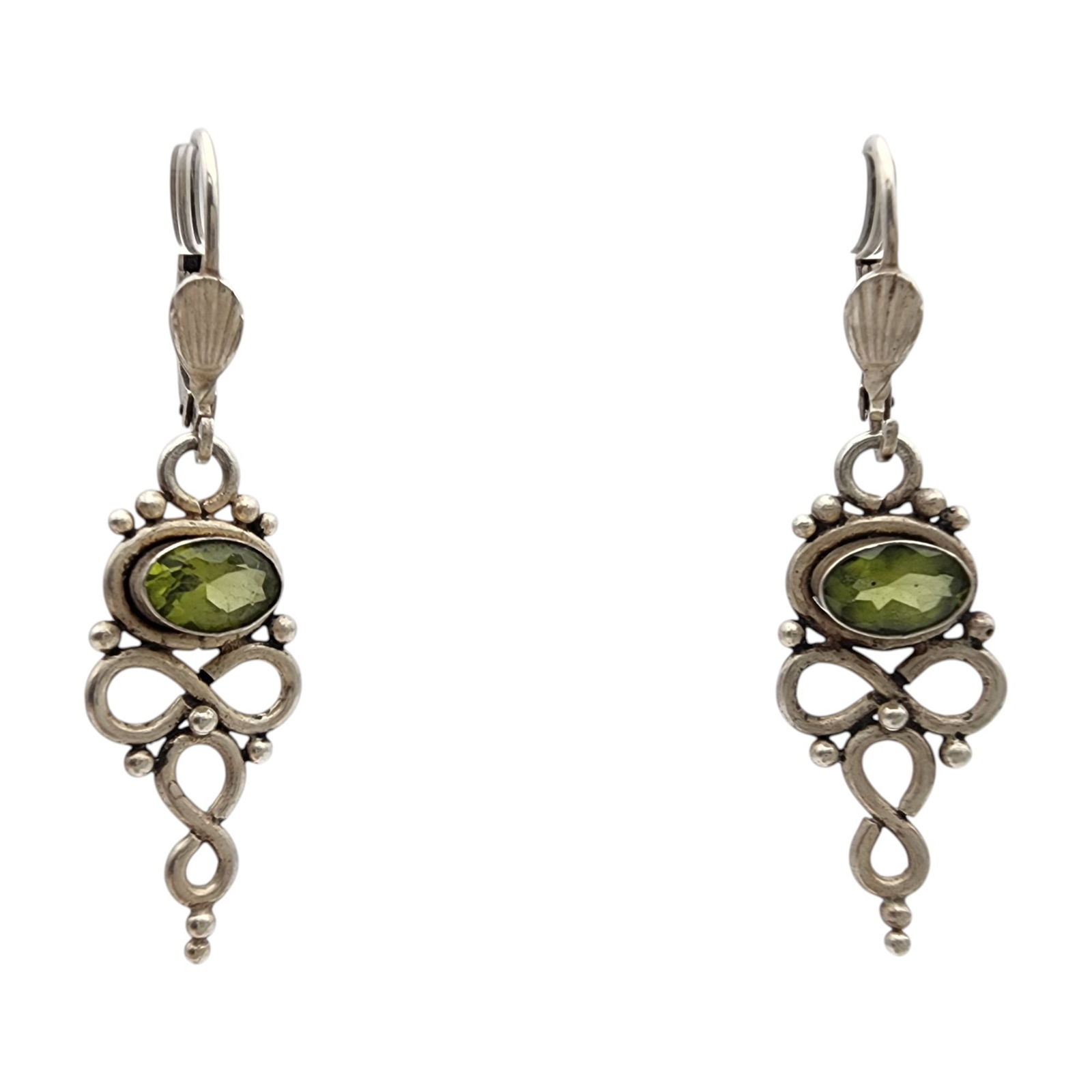 Sterling Peridot Dangle Earrings: Sterling and Peridot Dangle Earrings - 3.2g