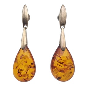 Vintage Sterling Amber Drop Earrings