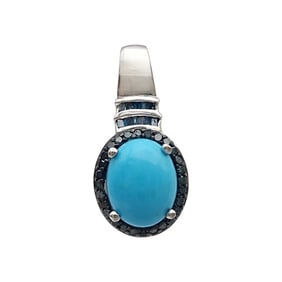 Sterling Colored Diamond and Turquoise Pendant