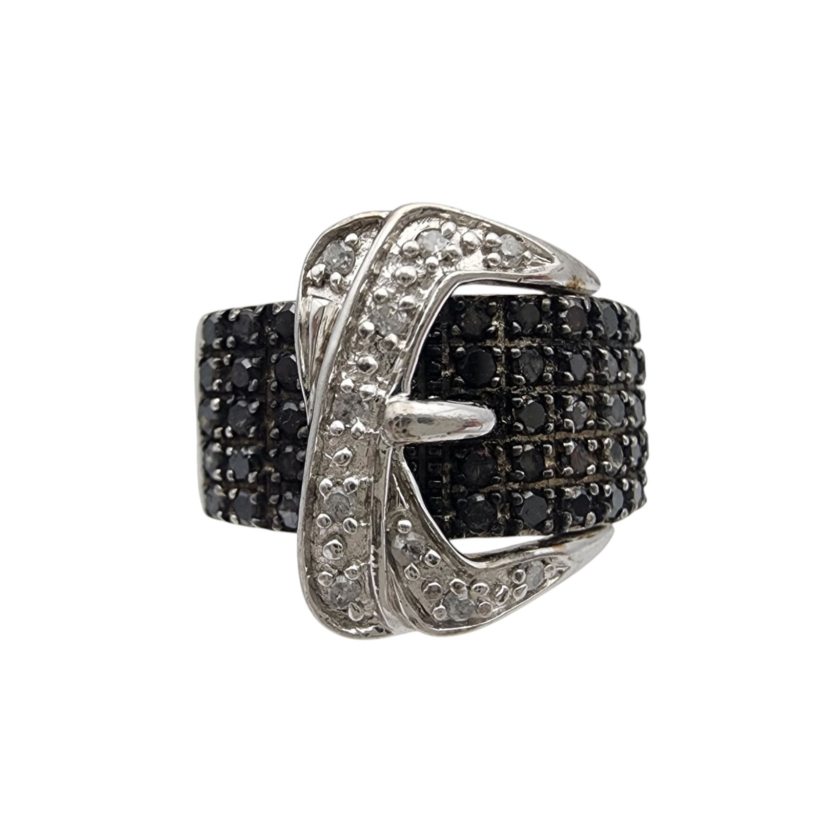 Sterling Diamond Buckle Ring Sz 5: Sterling and Diamond Buckle Ring Sz 5 - 5.2g