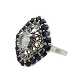 Sterling Aquamarine and Sapphire Ring Sz 8