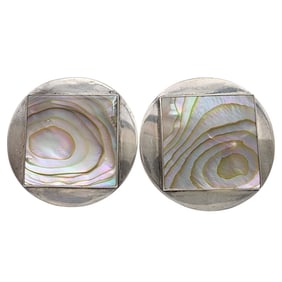 Signed Designer Abalone Disc Earrings