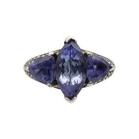 Sterling Iolite and Diamond Ring Sz 9