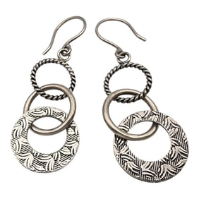 Sterling Silver Textured Circle Dangle Earrings