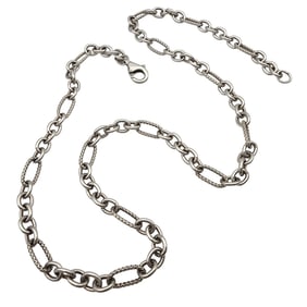 Sterling Silver Textured Figaro Chain Necklace