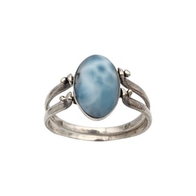Sterling Reversible Larimar and Amber Ring Sz 5.5