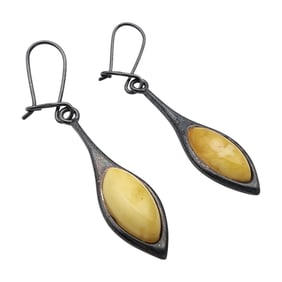 Vintage Sterling Egg Yolk Amber Earrings