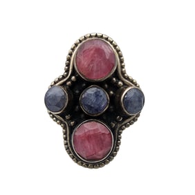 Sterling Raw Ruby and Sapphire Ring Sz 5.75