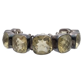 Sterling Citrine Square Link Bracelet