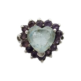 Sterling Topaz and Garnet Heart Ring Sz 8