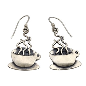 Signed Artisan Sterling Coffee Cup Earrings