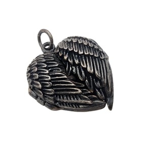 Vintage Sterling Angel Wing Heart Locket Pendant