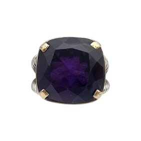 Signed Sterling and 18k Gold Amethyst Ring Sz 7