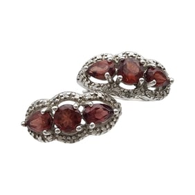 Sterling Garnet Curved Bar Earrings