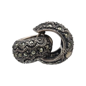 Judith Jack Sterling Marcasite Huggie Hoop Earrings