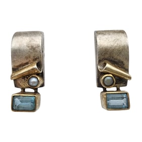 Vintage Sterling Topaz and Pearl Hinge Earrings