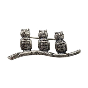 Danecraft Sterling Owls on Branch Brooch
